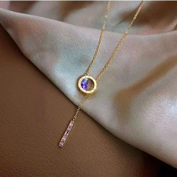 🆕 Stunning 18k Amethyst Roman Numeral Engraved Barrel Lariat Necklace NWT - Picture 8 of 14